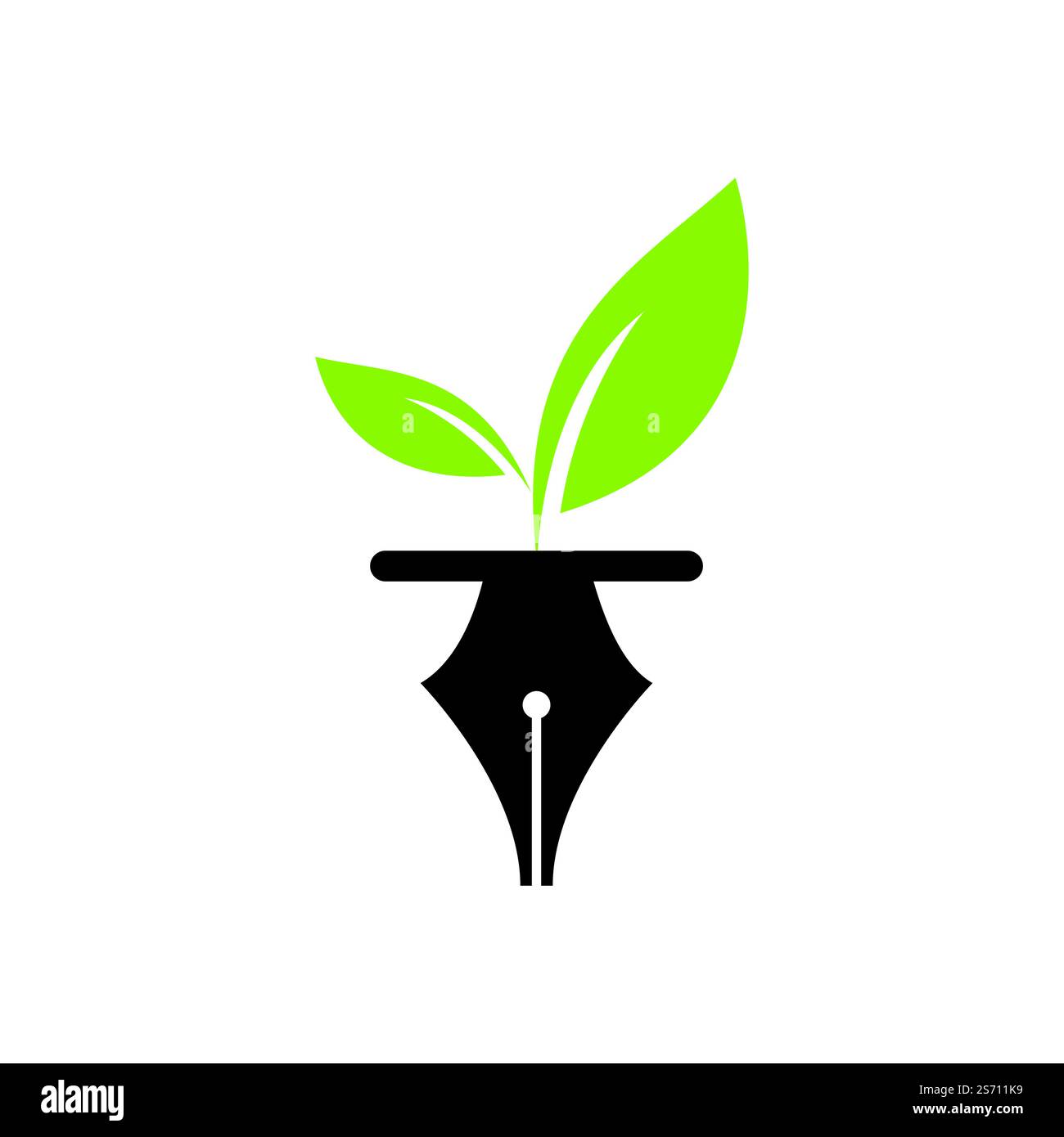 Design con foglie e penne. Logo della community Education and Writer. Logo istituzionale ed educativo vettoriale. Illustrazione Vettoriale