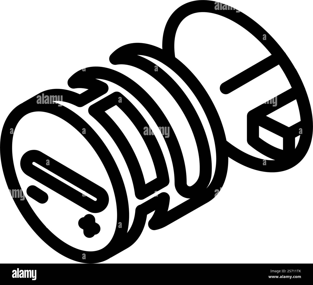 inserire la vite per montaggio rapido per l'icona della linea di mobili. cartello per mobili montaggio rapido vite da inserire. illustrazione nera del simbolo del contorno isolato. illustrazione vettoriale dell'icona della linea di mobili per montaggio rapido della vite Illustrazione Vettoriale