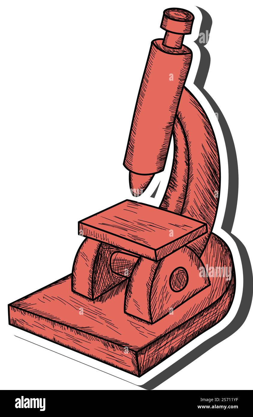 Adesivo per microscopio con ombra sul tema dell'istruzione. Ritorno a scuola. Illustrazione vettoriale. Illustrazione Vettoriale