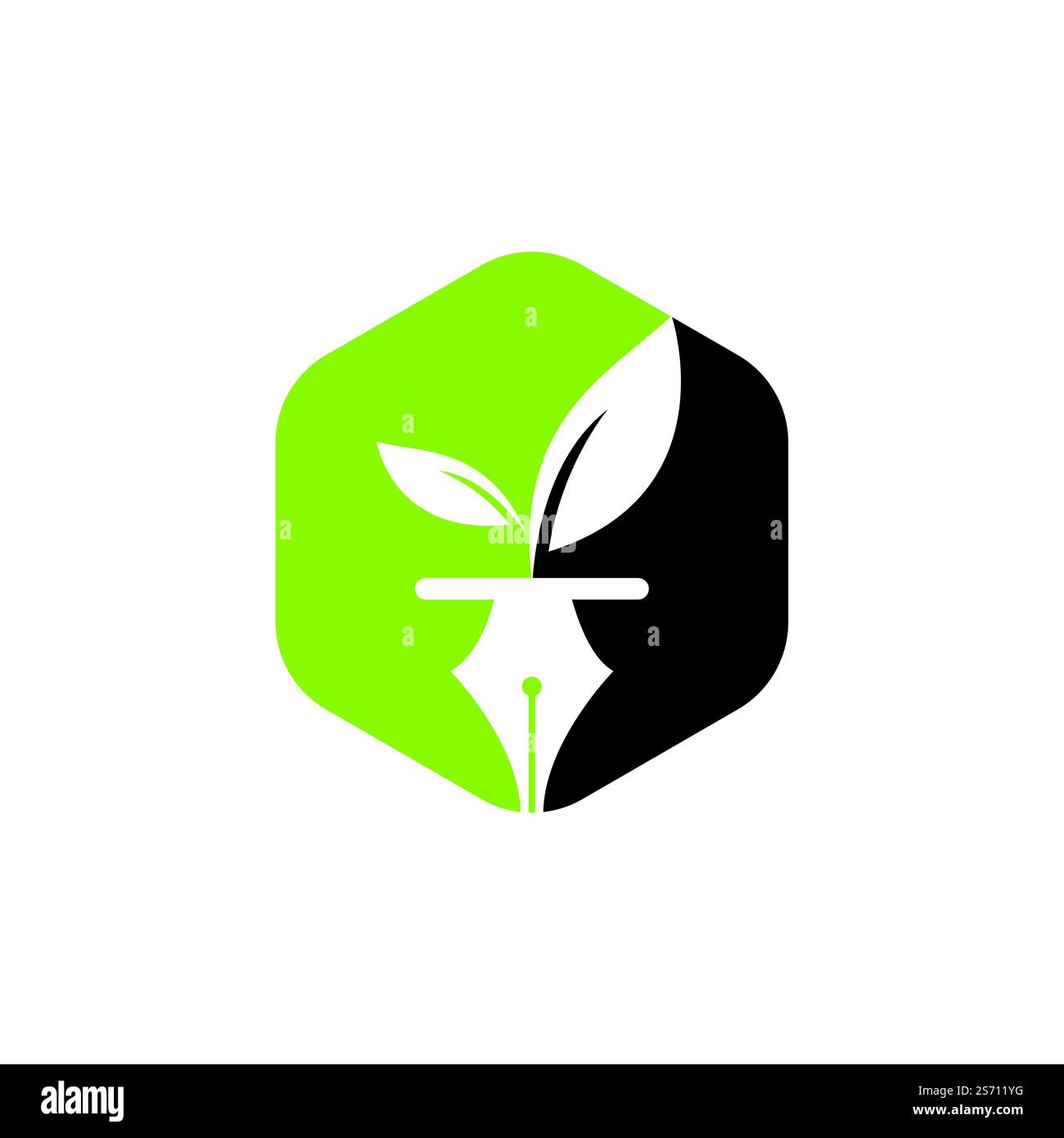 Design con foglie e penne. Logo della community Education and Writer. Logo istituzionale ed educativo vettoriale. Illustrazione Vettoriale