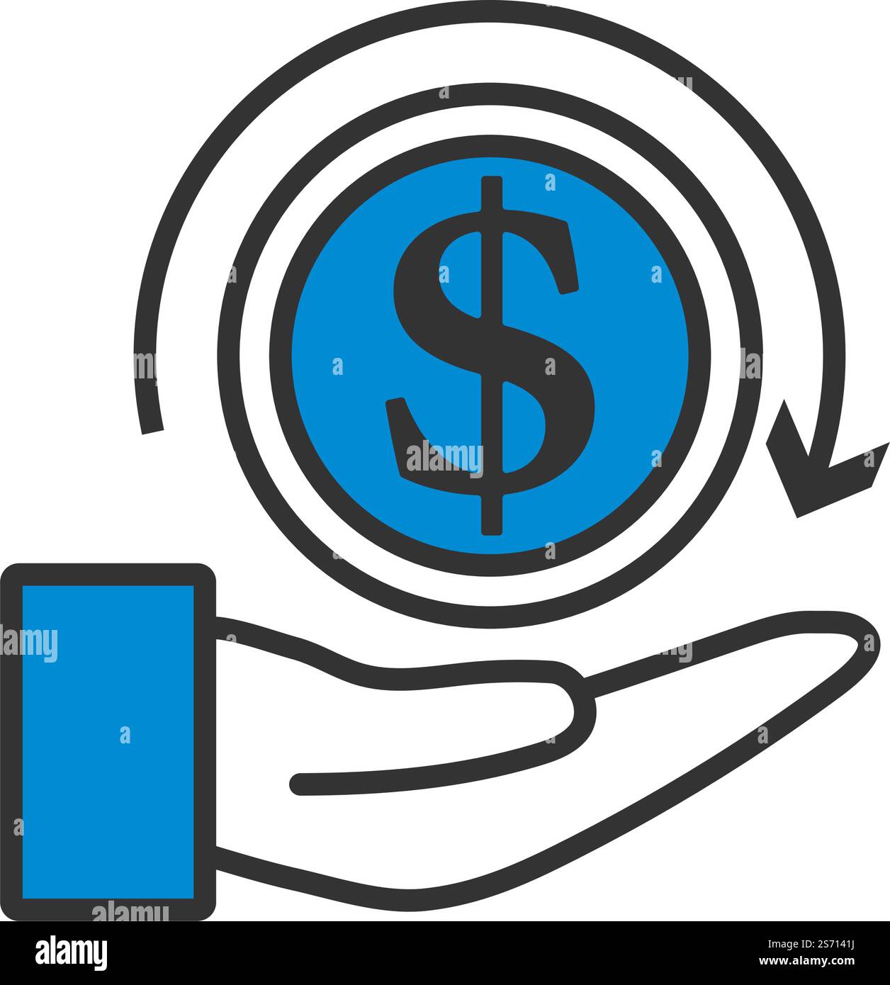Icona Cash Back Coin to Hand. Contorno grassetto modificabile con disegno riempimento colore. Illustrazione vettoriale. Illustrazione Vettoriale