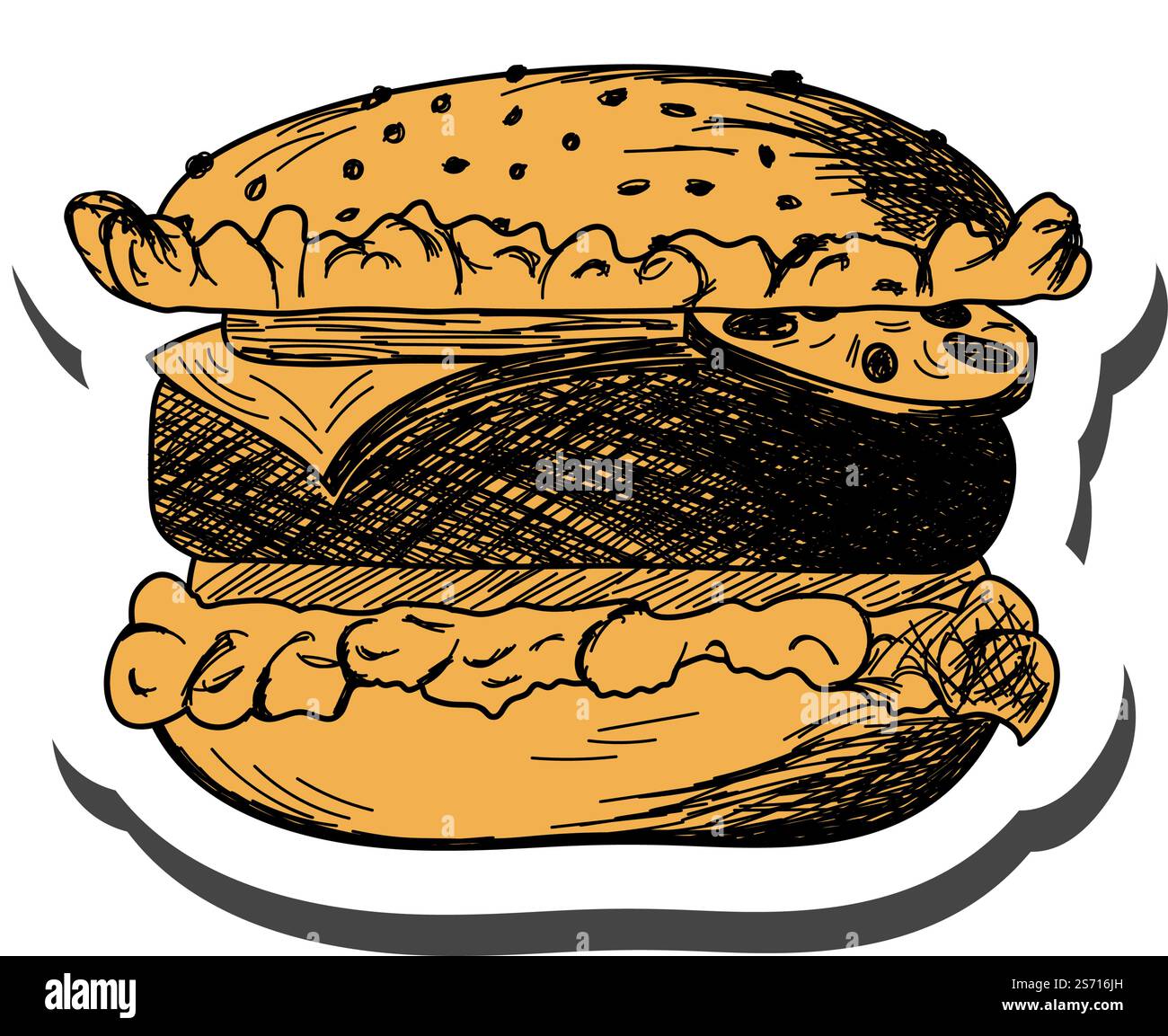 Burger adesivo con ombra sul tema dell'istruzione. Ritorno a scuola. Illustrazione vettoriale. Illustrazione Vettoriale