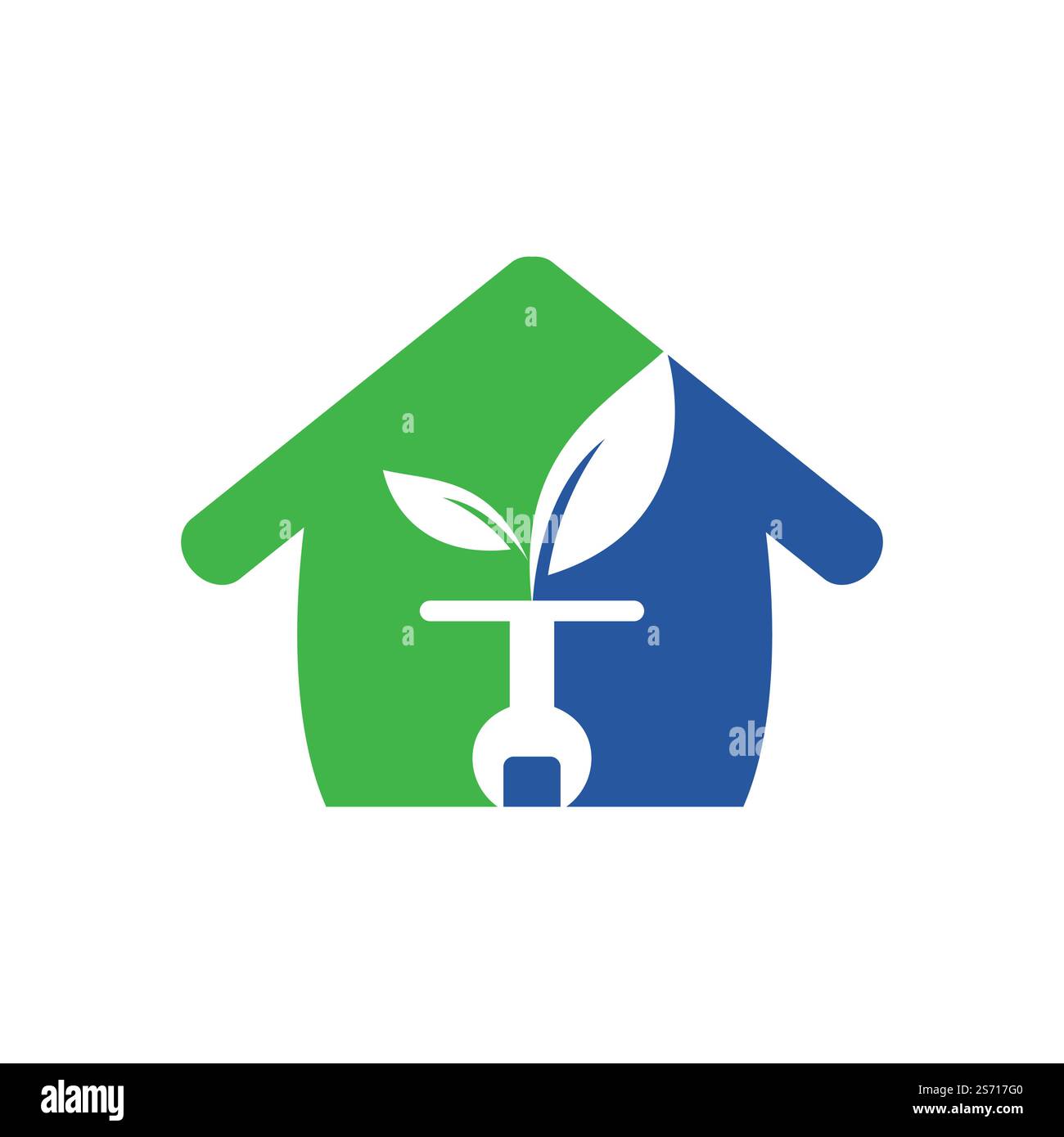 Concept del logo per la ristrutturazione, la riparazione e la manutenzione delle abitazioni. Design con logo Home combinato con chiave e foglie. Illustrazione Vettoriale