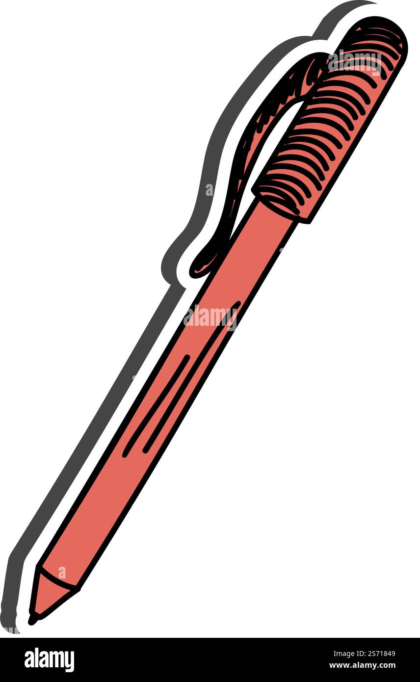 Adesivo a penna con ombra sul tema dell'istruzione. Ritorno a scuola. Illustrazione vettoriale. Illustrazione Vettoriale