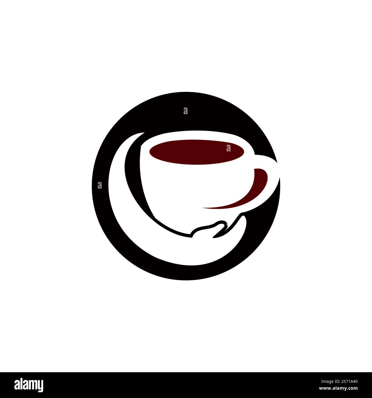 Logo vettoriale per la cura del caffè. Tazza da caffè e design icona a mano. Illustrazione Vettoriale