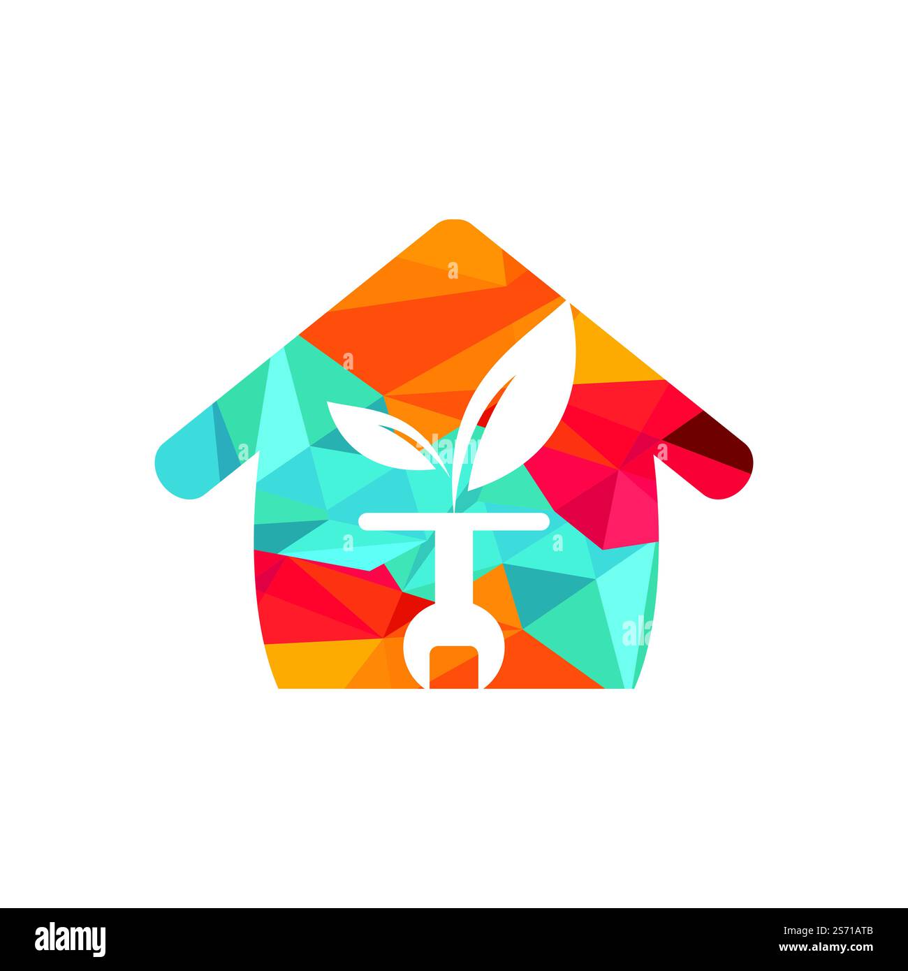 Concept del logo per la ristrutturazione, la riparazione e la manutenzione delle abitazioni. Design con logo Home combinato con chiave e foglie. Illustrazione Vettoriale