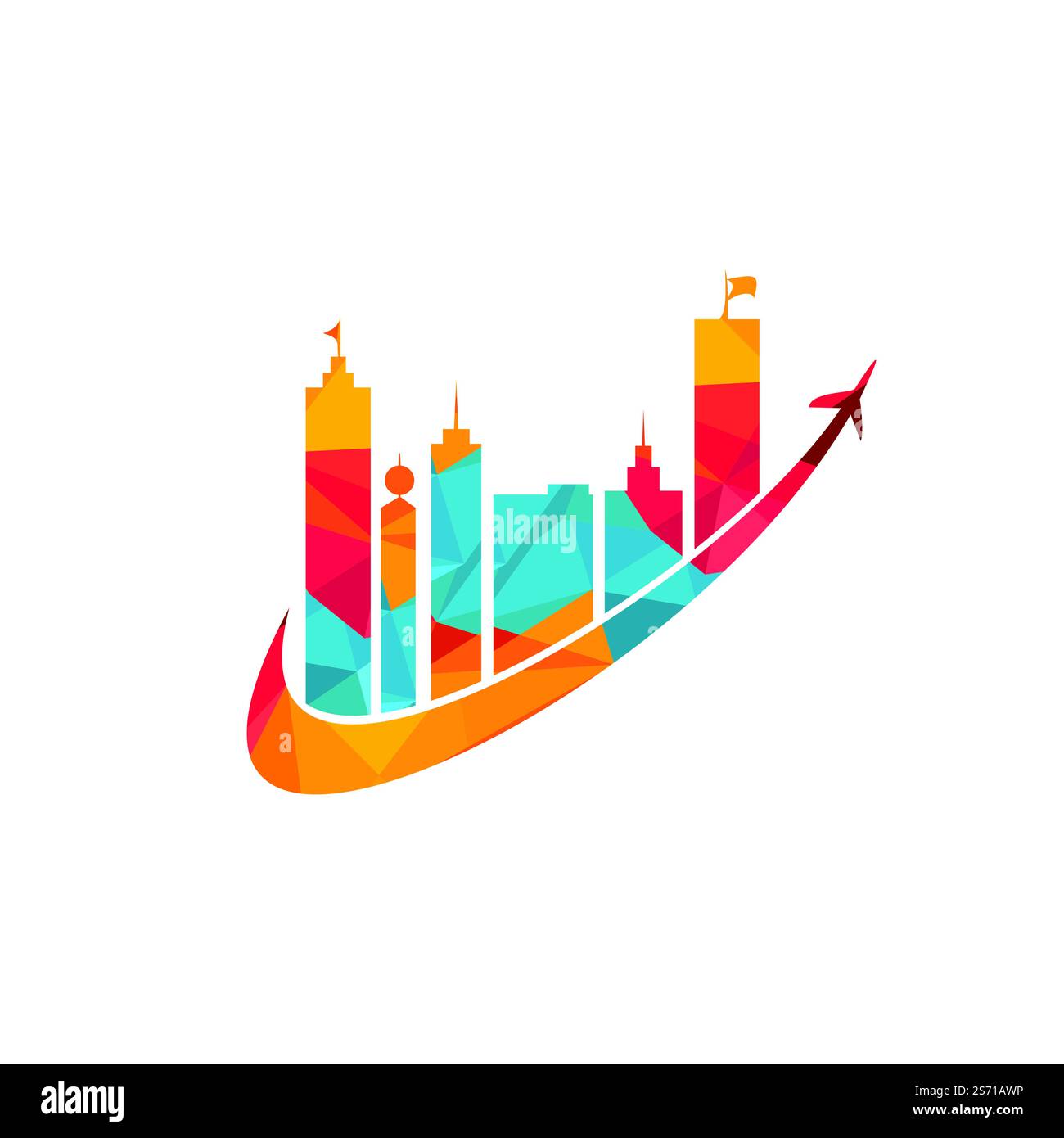 Disegno del logo vettoriale di viaggio della città. Design icona logo di Travel Town. Illustrazione Vettoriale