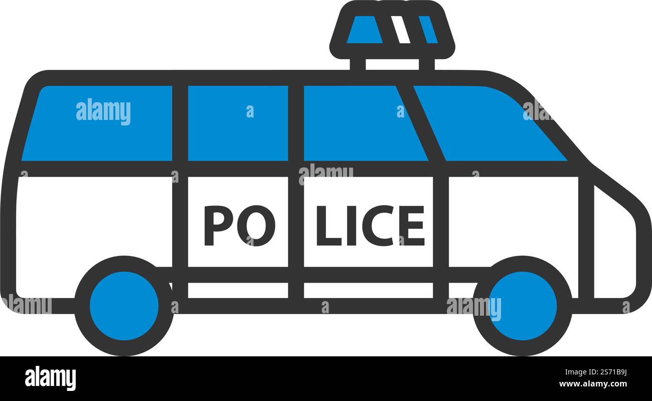 Icona pulmino di polizia. Contorno grassetto modificabile con disegno di riempimento a colori. Illustrazione vettoriale. Illustrazione Vettoriale