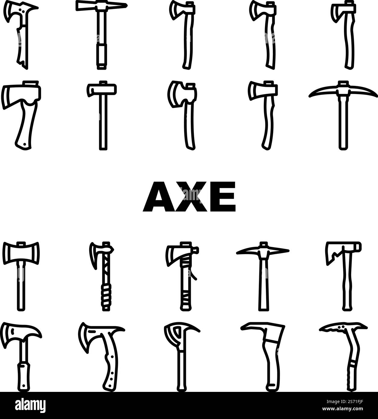 le icone degli strumenti per lame in legno ascia sono impostate come vettoriali. attrezzature in legno, acciai da lavoro in assi, foreste arboree, legname, legname, legname, vecchia, metallo, ascia per armi, lama in legno, utensile per lame in legno, illustrazioni del contorno nero. le icone degli strumenti per lame in legno ascia sono impostate come vettoriali Illustrazione Vettoriale