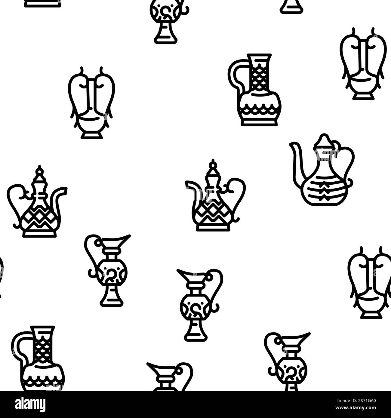 Caraffa araba tradizionale contenitore con disegno a linee sottili senza cuciture. Caraffa araba tradizionale motivo vettoriale contenitore senza cuciture Illustrazione Vettoriale