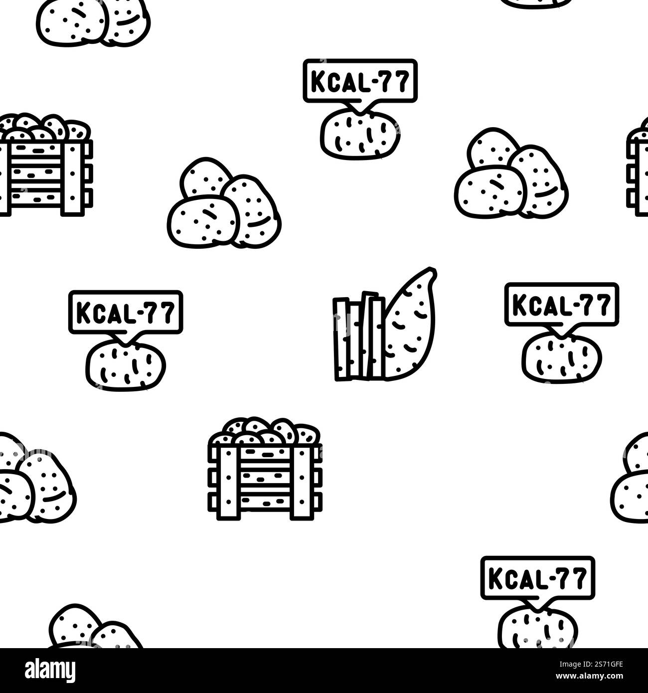 patata alimenti vegetali fresh vector senza cuciture motivo sottile. alimenti vegetali di patate, fantasia vettoriale fresca senza cuciture Illustrazione Vettoriale