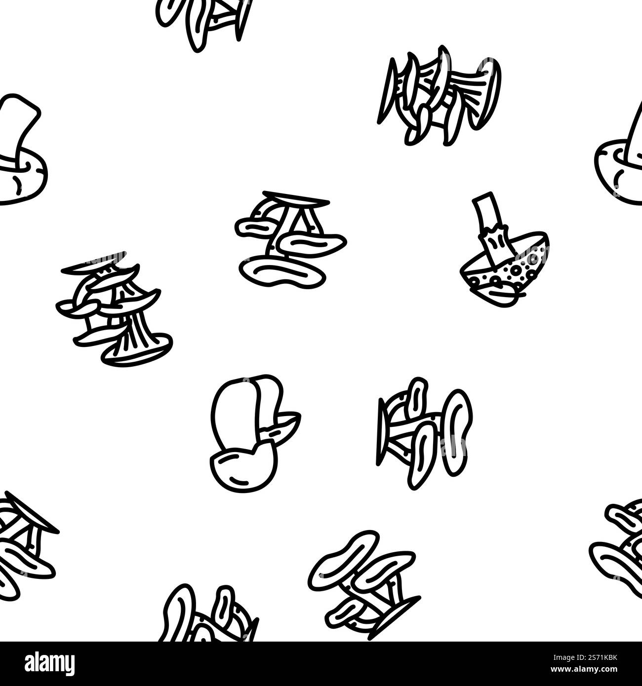 Illustrazione a linee sottili con motivo senza cuciture a base di funghi vegetali e funghi. Fantasia senza cuciture a base di funghi vegetali e funghi Illustrazione Vettoriale