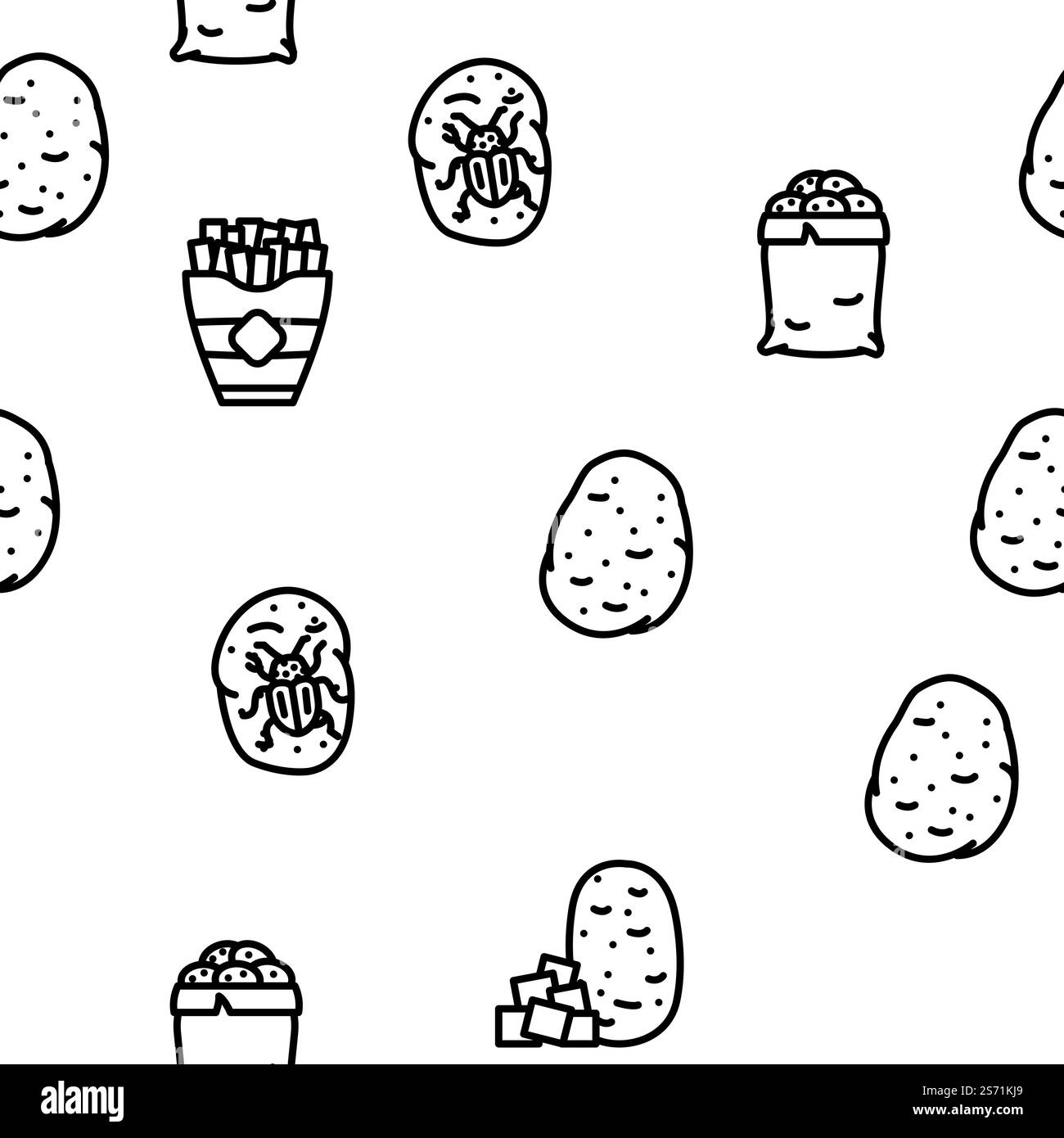 patata alimenti vegetali fresh vector senza cuciture motivo sottile. alimenti vegetali di patate, fantasia vettoriale fresca senza cuciture Illustrazione Vettoriale