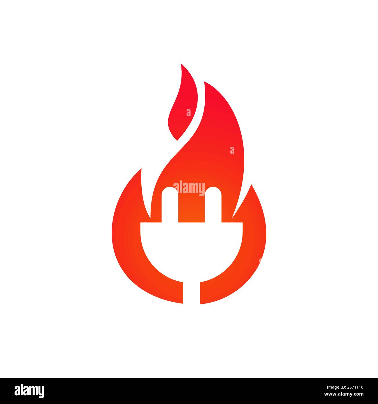 Spina elettrica con logo Fire Icon. Concetto di logo Fire Energy. Illustrazione Vettoriale
