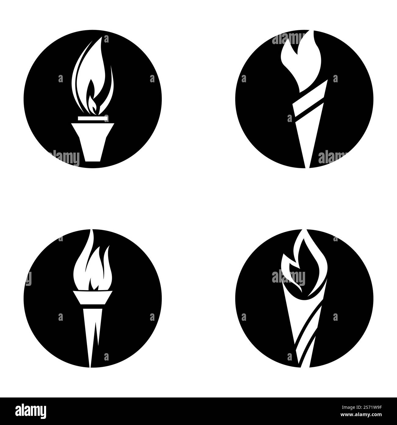 Torcia antincendio con icone piatte. Raccolta di simboli fiammeggianti, illustrazione Illustrazione Vettoriale