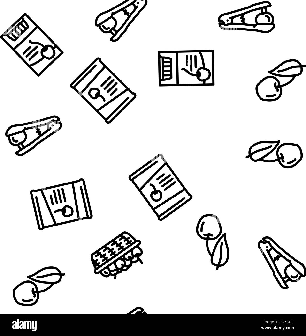 vettore di foglie di bacche bianche rosse di ciliegia motivo senza cuciture illustrazione a linee sottili. motivo senza cuciture con vettore di foglie di bacca bianca rossa ciliegia Illustrazione Vettoriale