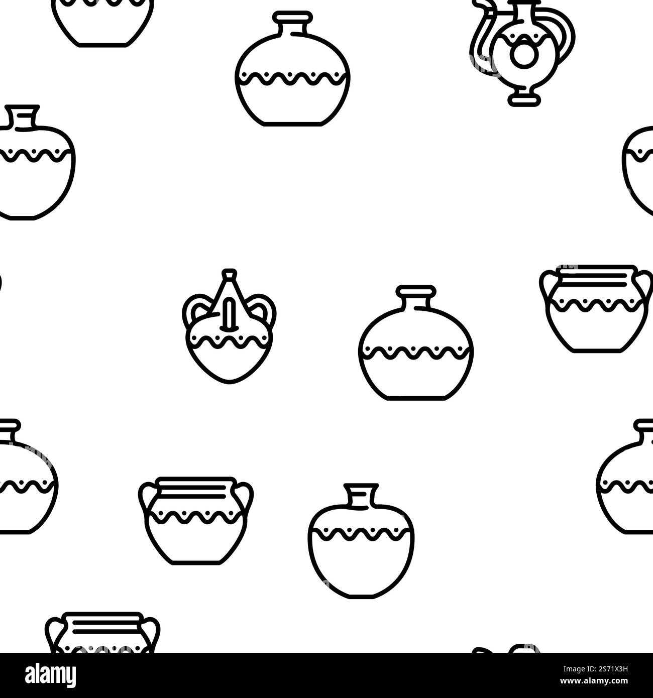 vaso di argilla ceramica vaso vaso vettoriale senza cuciture illustrazione a linee sottili. vaso di argilla ceramica vaso vaso vaso di ceramica motivo vettoriale senza cuciture Illustrazione Vettoriale