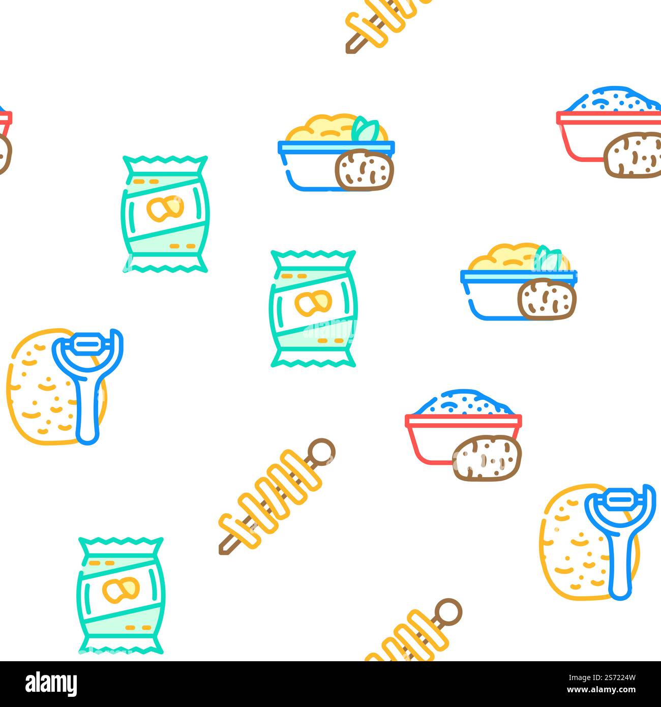 patata alimenti vegetali fresh vector senza cuciture motivo sottile. alimenti vegetali di patate, fantasia vettoriale fresca senza cuciture Illustrazione Vettoriale