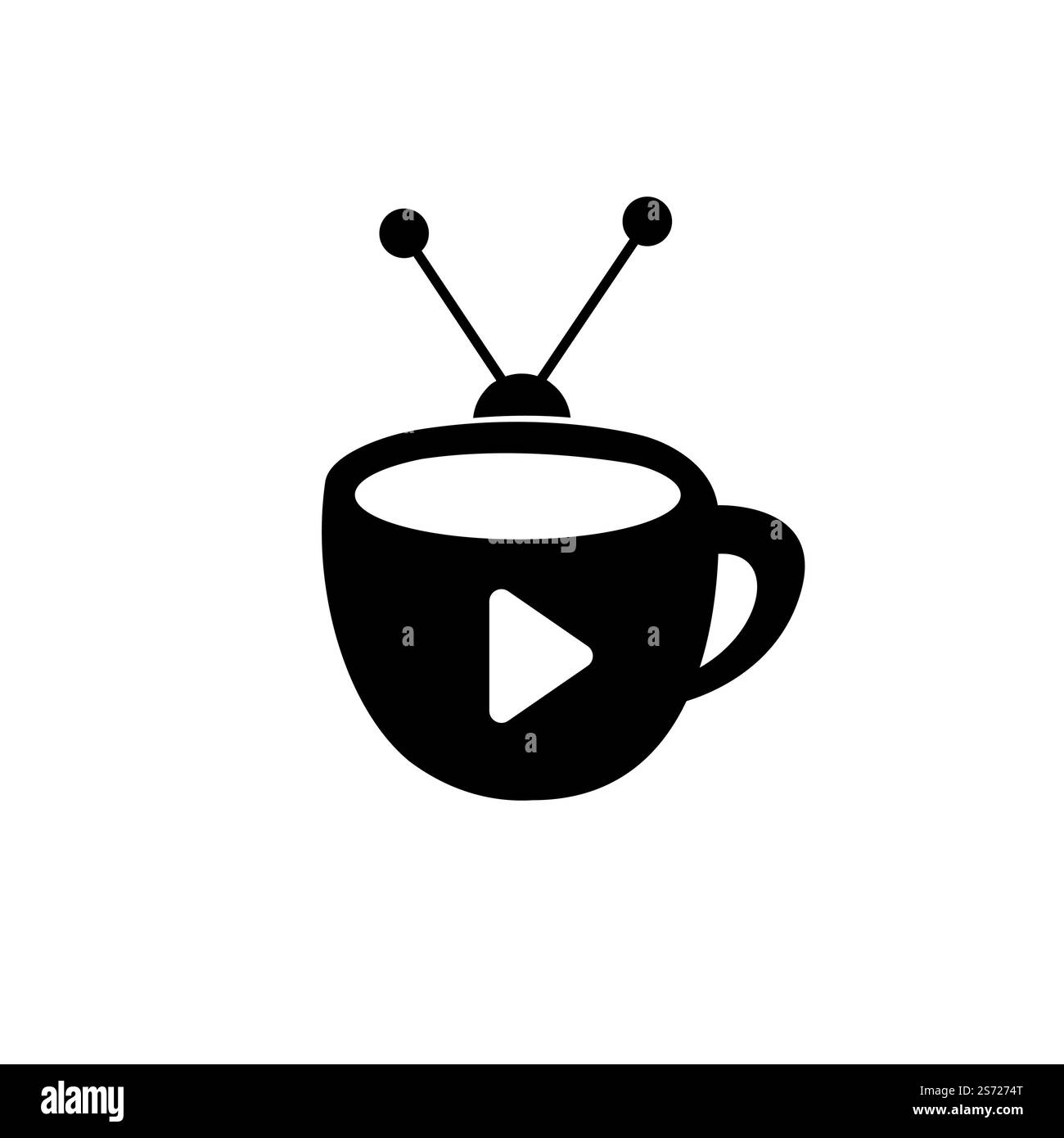 Disegno del marchio vettoriale della televisione del caffè. Tazza di caffè e televisione icona logo concetto. Illustrazione Vettoriale