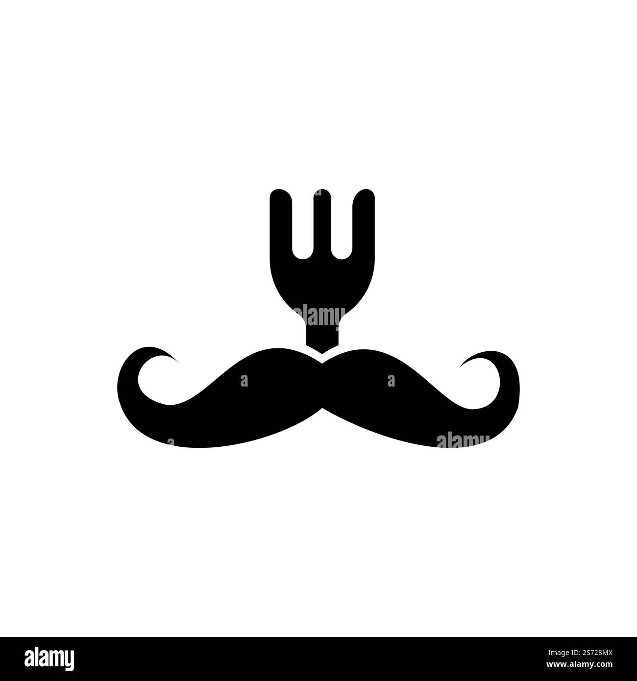 Design modello logo guru alimentare. illustrazione baffi con icona a forchetta. Illustrazione Vettoriale