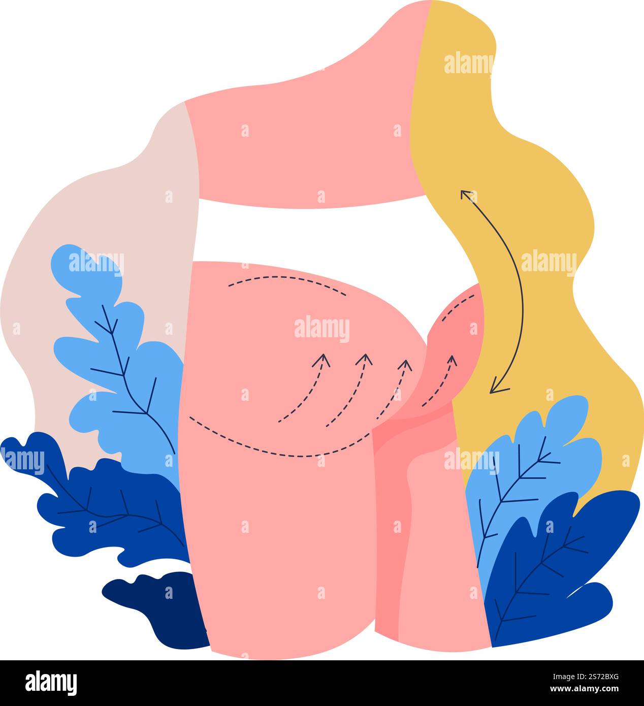 Rimozione della cellulite e rimodellamento del corpo con l'aiuto di chirurgia e procedure di bellezza in cliniche private. Sollevamento delle natiche per la donna, ringiovanimento e liposuzione, protesi. Vettore in stile piatto. Sollevamento delle natiche rimozione della cellulite, rimodellamento del corpo Illustrazione Vettoriale
