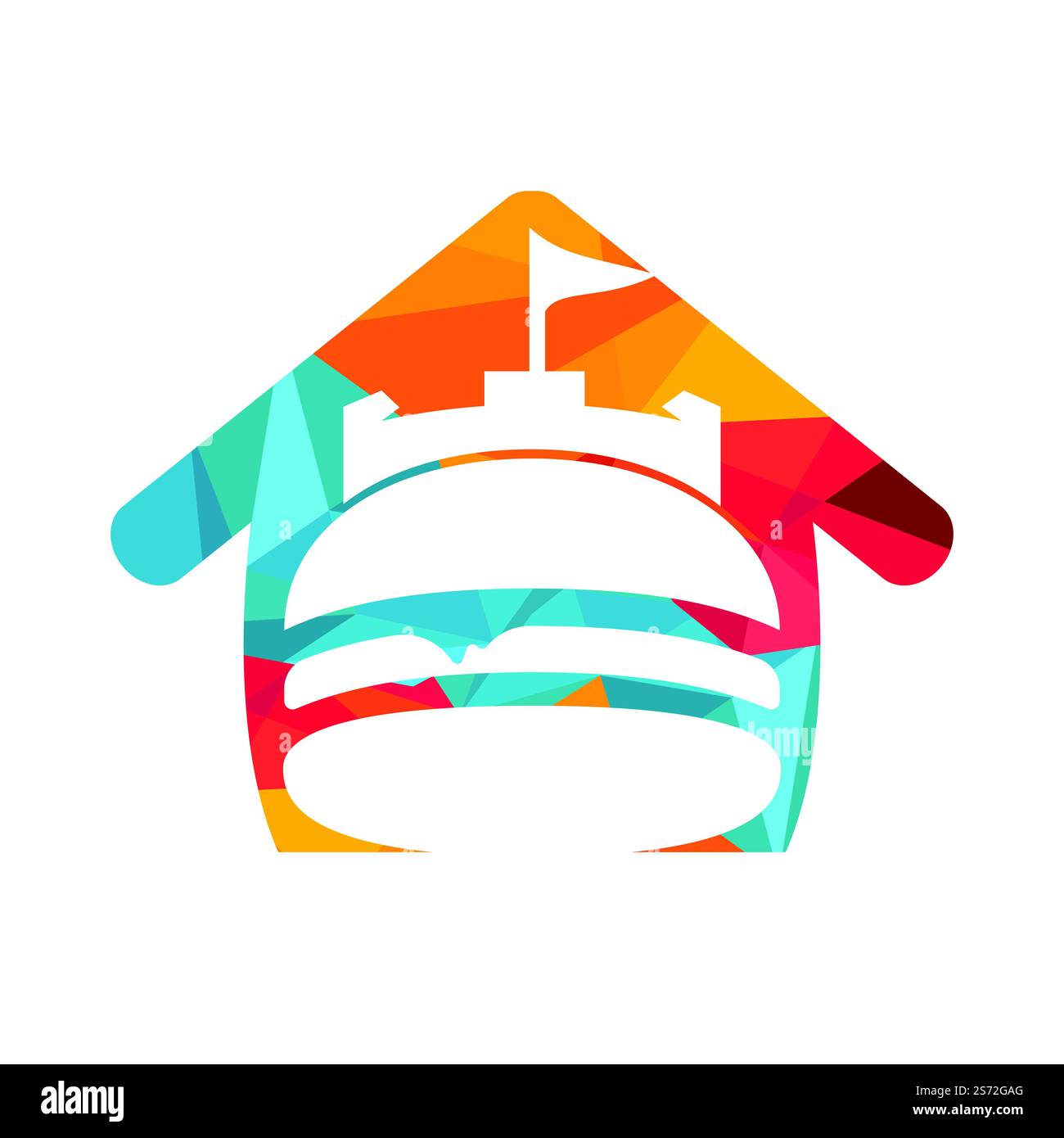 Burger castello vettore logo design. Logo Fort Burgher. Illustrazione Vettoriale