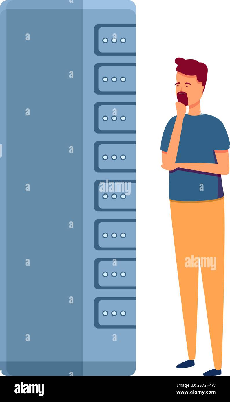 Vettore cartoni animati icona riparazione server. Sistema informatico. Informazioni sulle camere. Vettore cartoni animati icona riparazione server. Sistema informatico Illustrazione Vettoriale