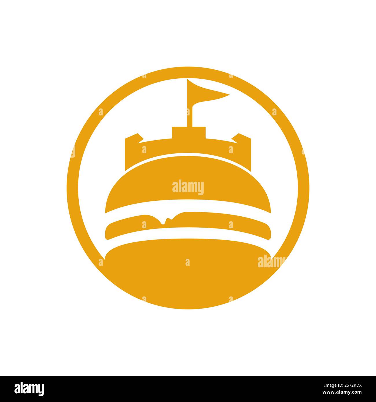 Burger castello vettore logo design. Logo Fort Burgher. Illustrazione Vettoriale