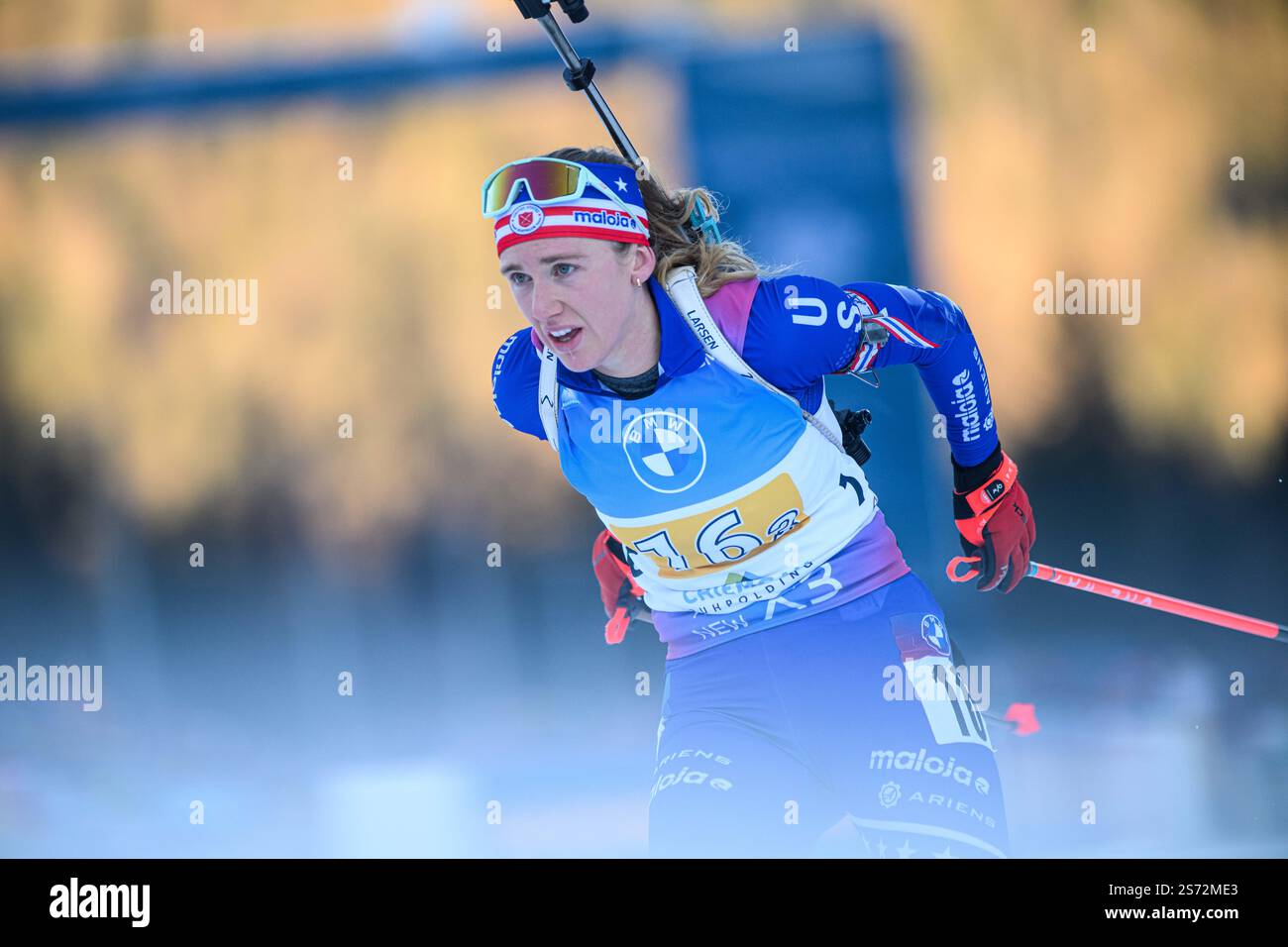 RUHPOLDING, GERMANIA - 18 GENNAIO 2025: Chloe Levins - staffetta femminile, BMW IBU World Cup 2025. Solo per uso editoriale. La rivendita o la distribuzione sono vietate Foto Stock