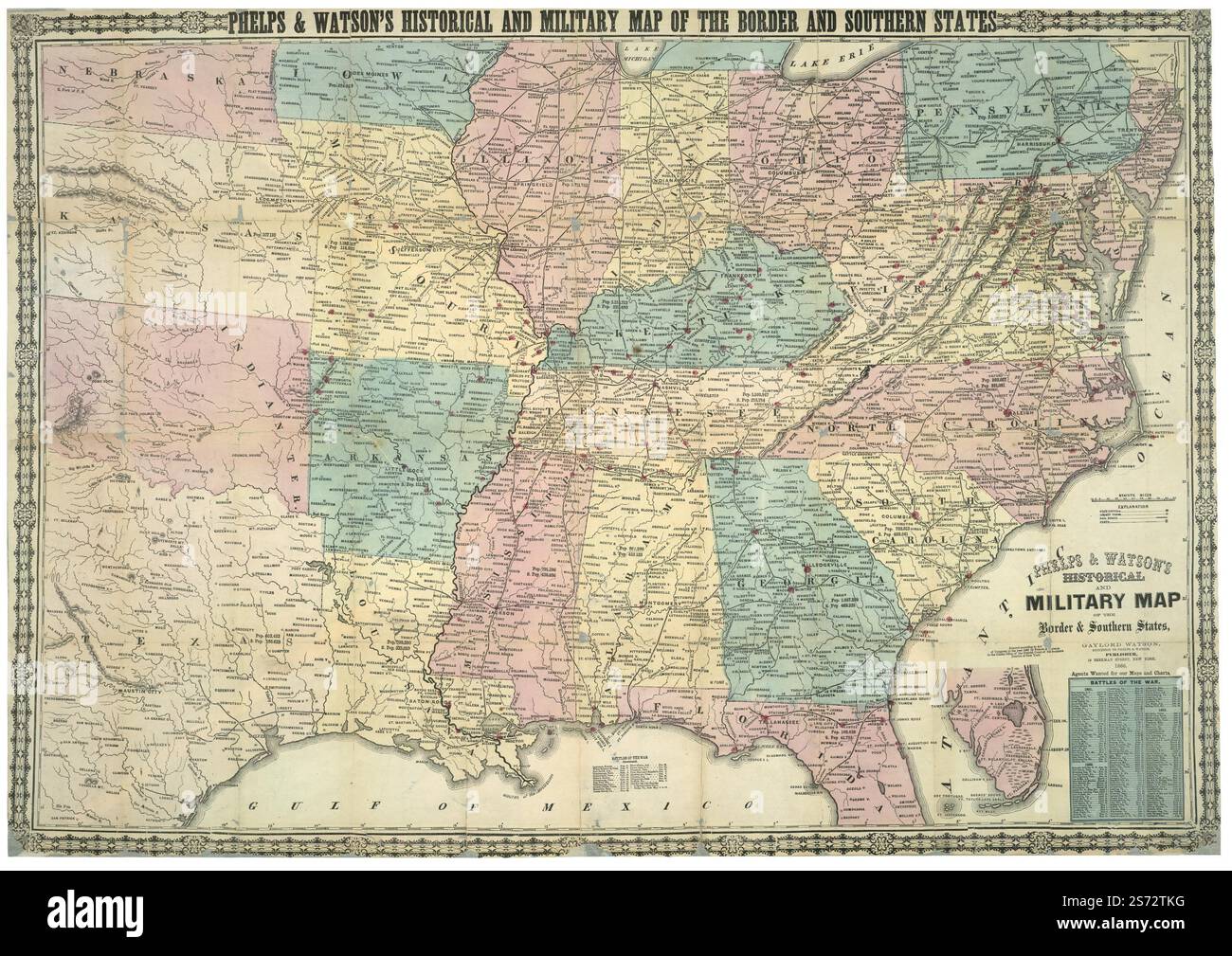 Phelps & Watson mappa storica e militare del confine e degli stati meridionali 1866 di Phelps & Watson. Foto Stock