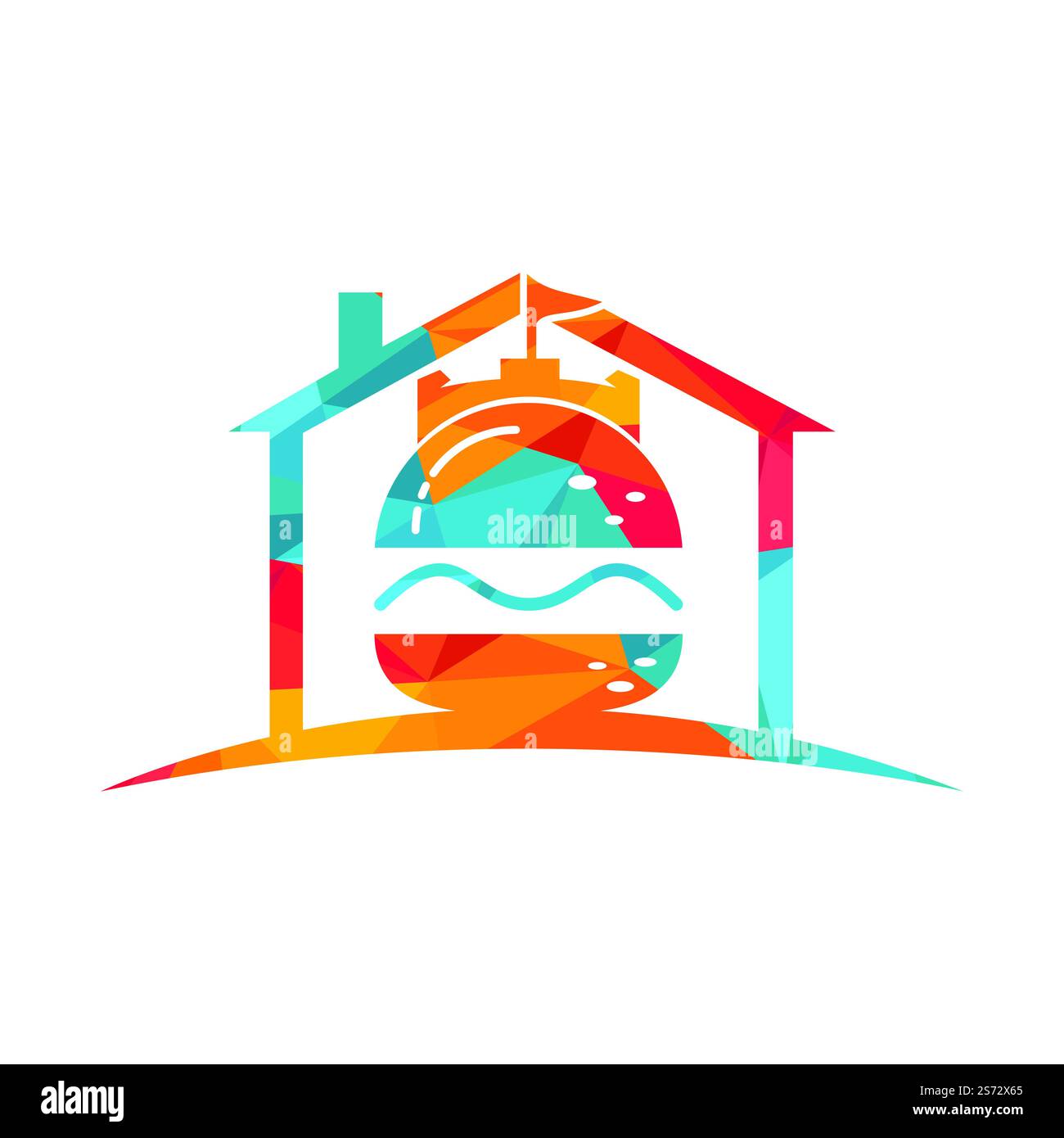 Burger castello vettore logo design. Logo Fort Burgher. Illustrazione Vettoriale