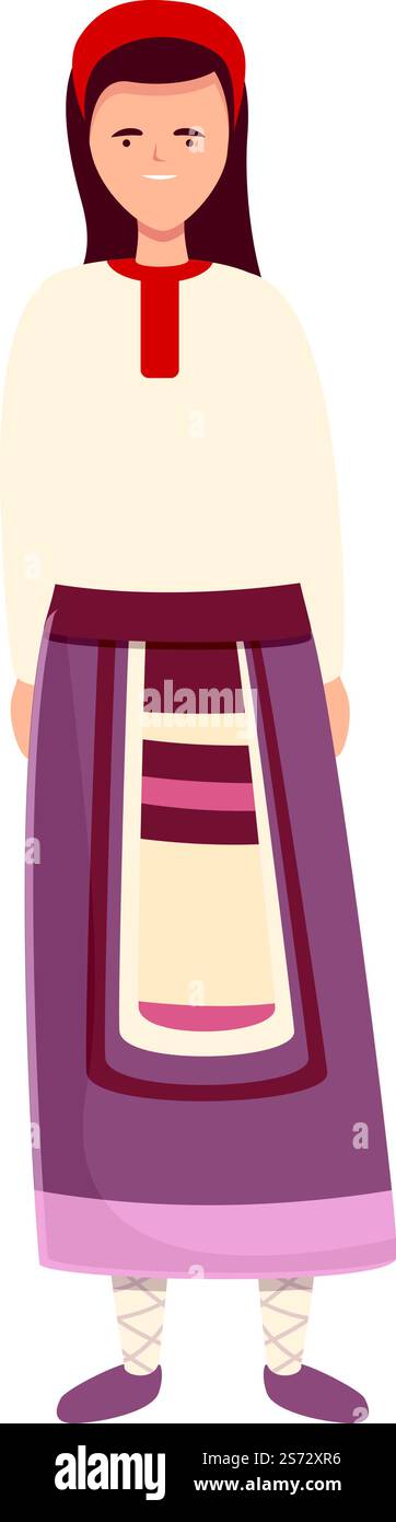 Donna rumena in abiti nazionali icona vettore cartone animato. Mappa della Romania. Giorno di viaggio. Donna rumena in abiti nazionali icona vettore cartone animato. Mappa della Romania Illustrazione Vettoriale