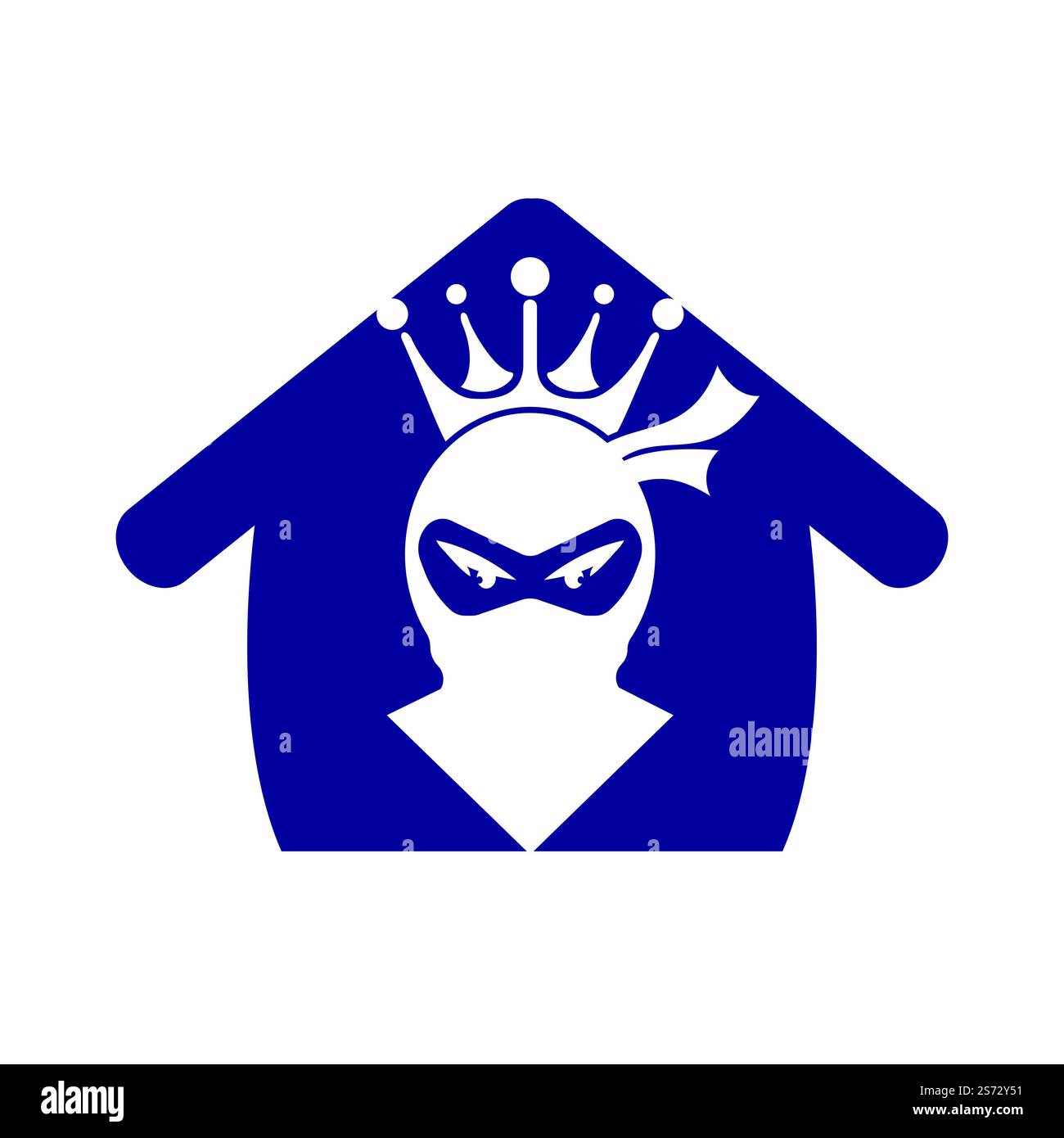 Logo King Ninja vettoriale. Logo Crown combinato con ninja e casa. Illustrazione Vettoriale