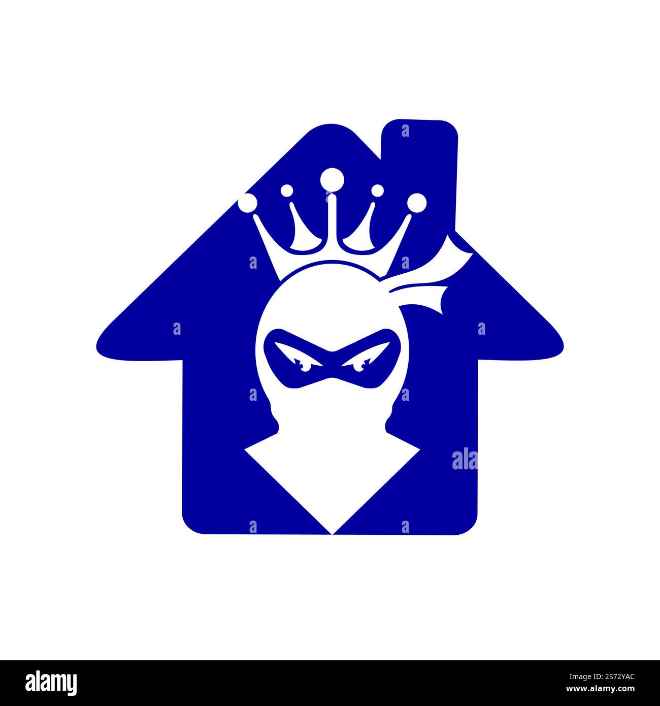Logo King Ninja vettoriale. Logo Crown combinato con ninja e casa. Illustrazione Vettoriale