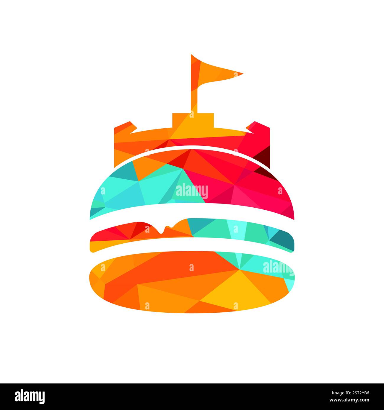 Burger castello vettore logo design. Logo Fort Burgher. Illustrazione Vettoriale
