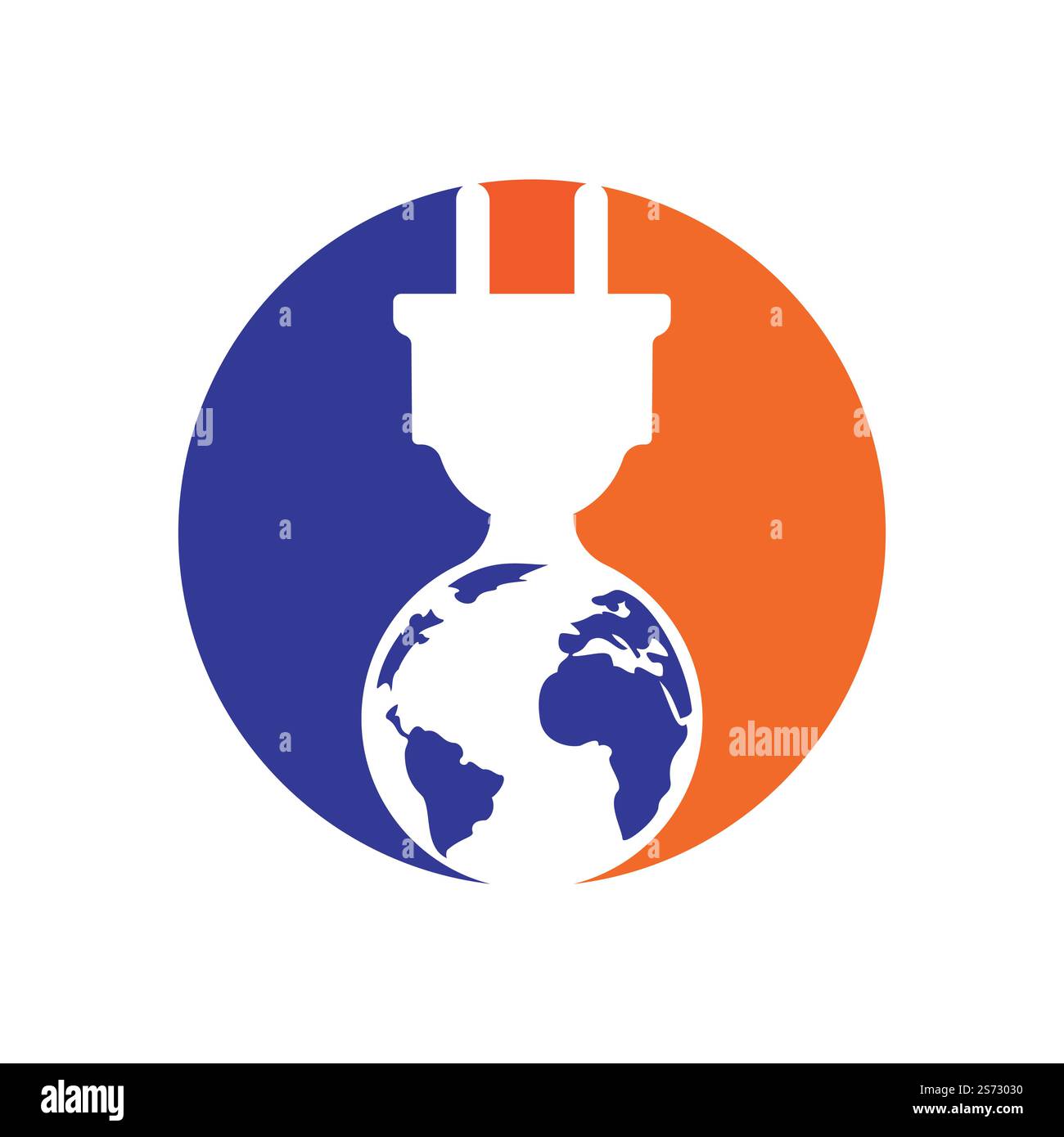 Modello con logo vettoriale per cavi elettrici globali. Logo Global Power. Illustrazione Vettoriale