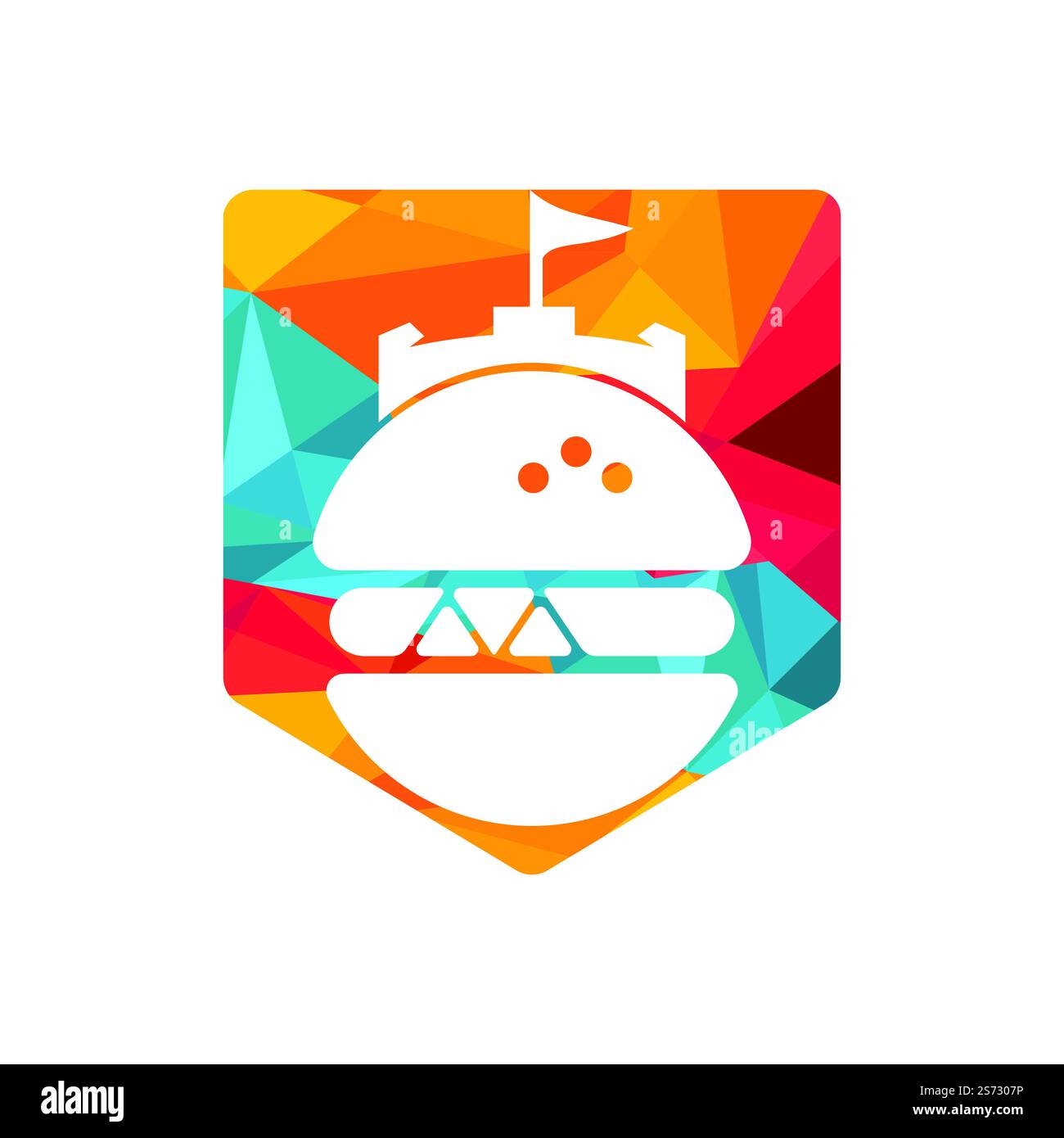 Burger castello vettore logo design. Logo Fort Burgher. Illustrazione Vettoriale
