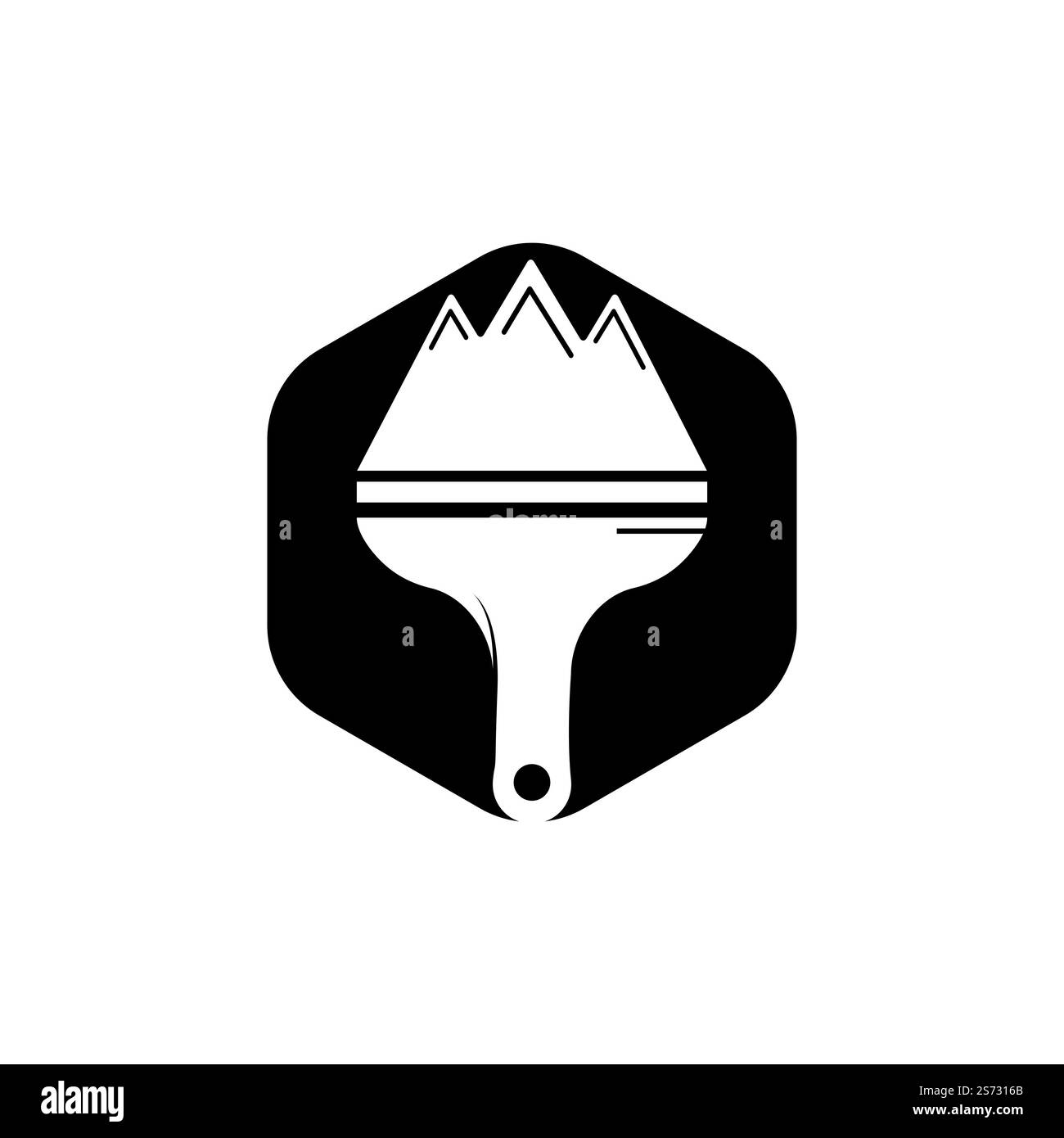 Modello di disegno del logo vettoriale della vernice della montagna. Disegno vettoriale di icone di montagna e pennello. Illustrazione Vettoriale