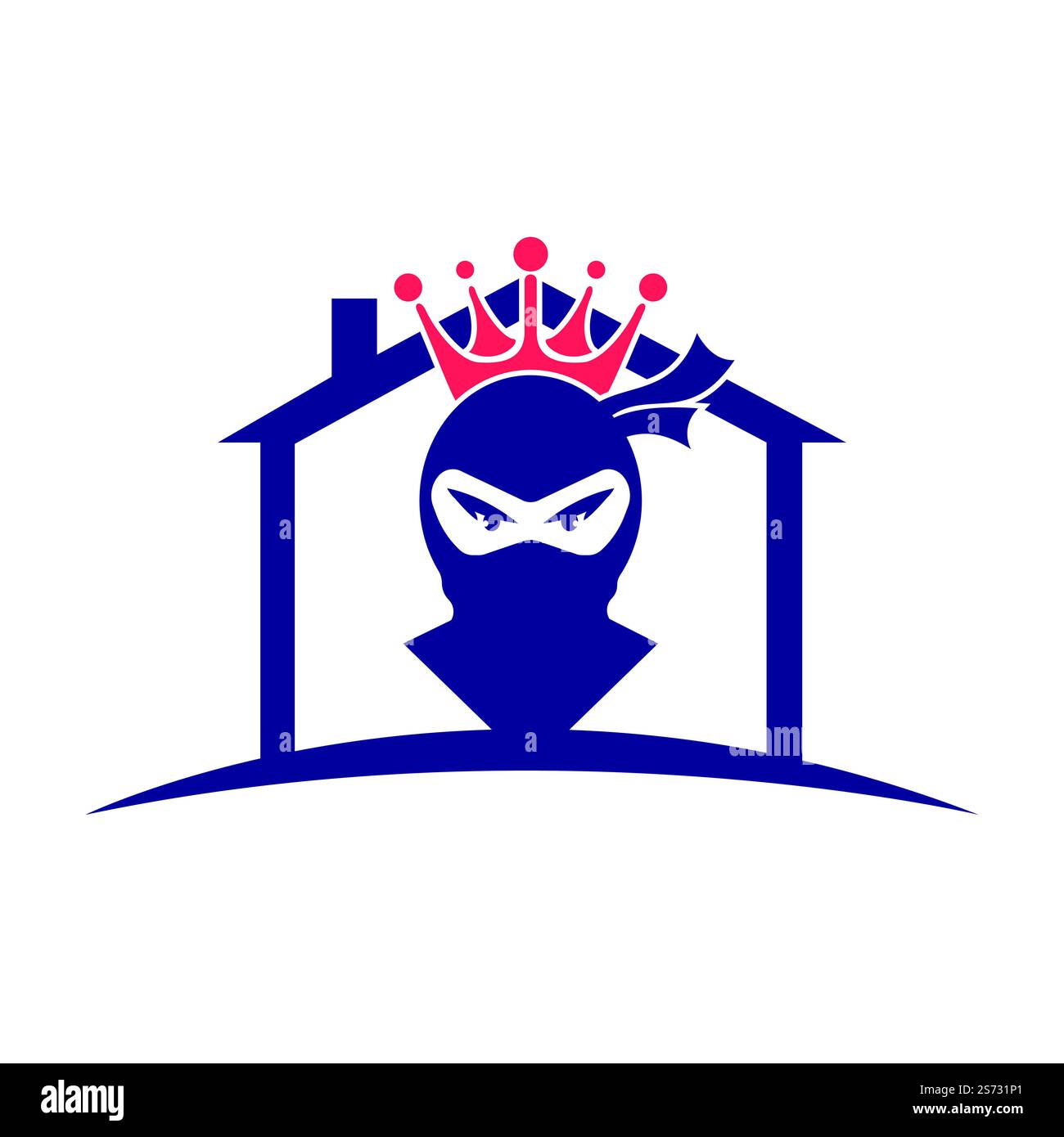 Logo King Ninja vettoriale. Logo Crown combinato con ninja e casa. Illustrazione Vettoriale
