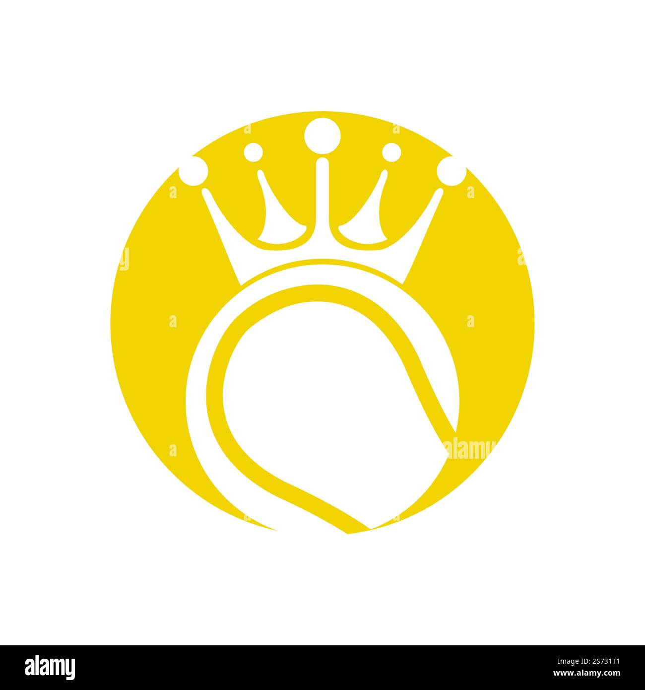 Tennis king design vettoriale logo. Palla da tennis e modello con icona a forma di corona. Illustrazione Vettoriale