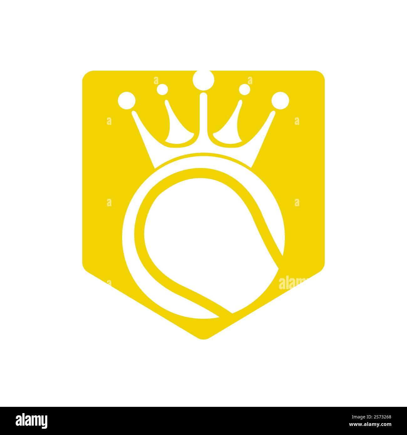 Tennis king design vettoriale logo. Palla da tennis e modello con icona a forma di corona. Illustrazione Vettoriale