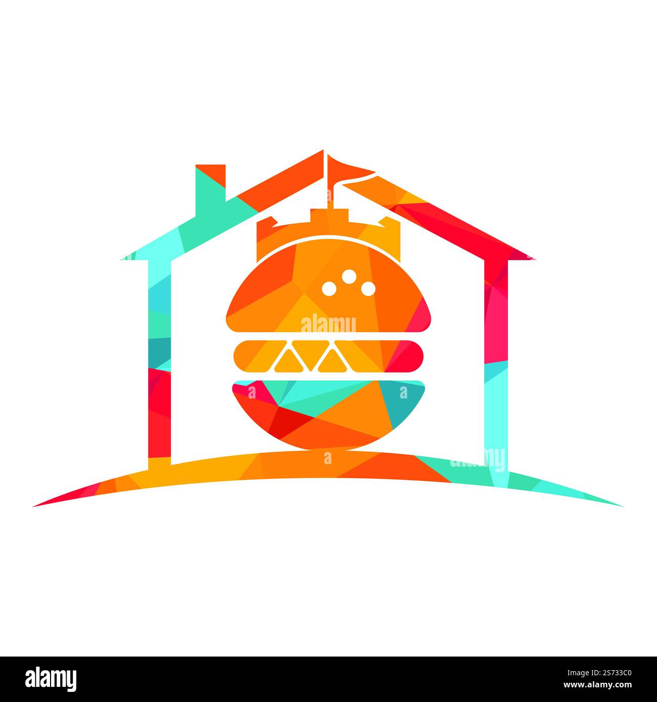 Burger castello vettore logo design. Logo Fort Burgher. Illustrazione Vettoriale