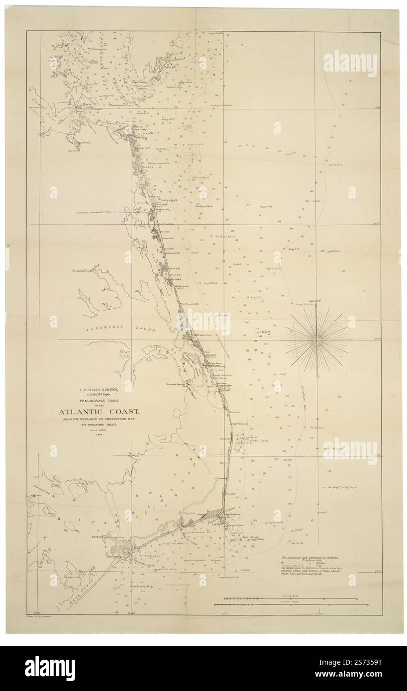 Carta preliminare della costa atlantica : dall'ingresso di Chesapeake Bay a Ocracoke Inlet 1862 di Lindenkohl A., United States Coast Survey. Foto Stock