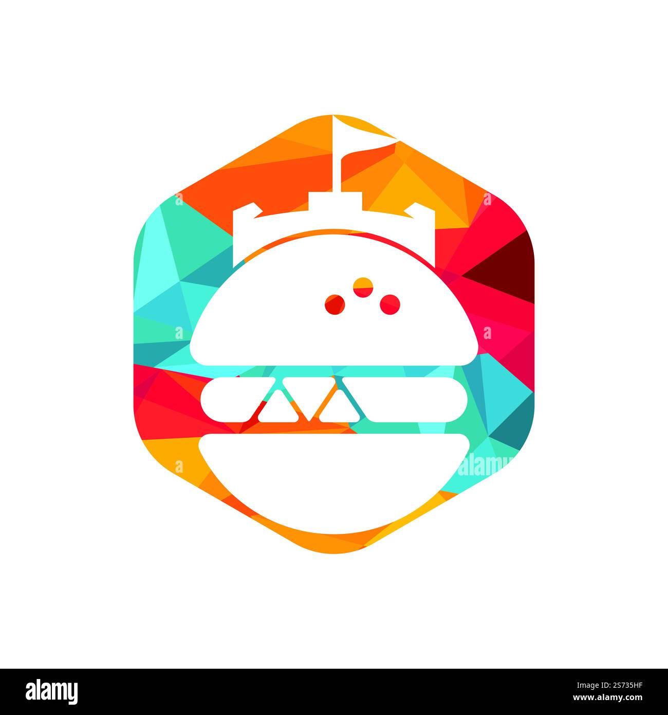 Burger castello vettore logo design. Logo Fort Burgher. Illustrazione Vettoriale