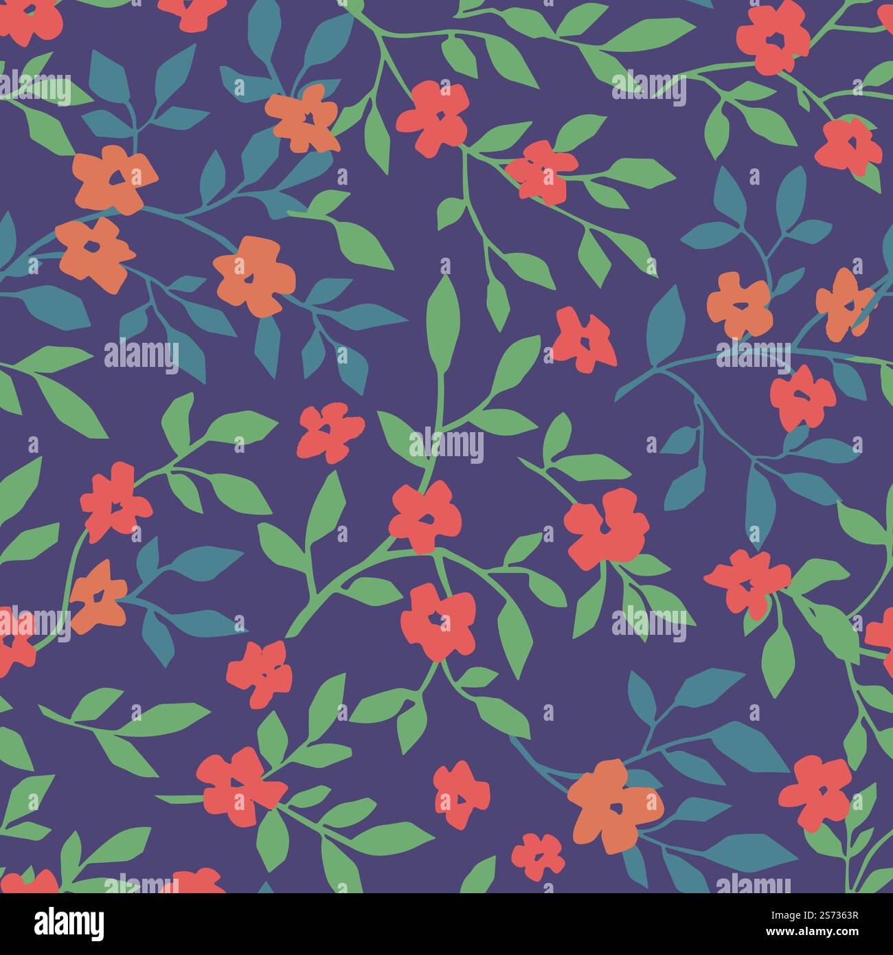 Motivi floreali, decorazioni ornamentali con botanica e foglie fiorite. Piante da casa botaniche e decorazioni per biglietti d'auguri. Stampa senza cuciture di motivi, sfondo o sfondo. Vettore in stile piatto. Fiori in fiore, rami e stampe botaniche Illustrazione Vettoriale