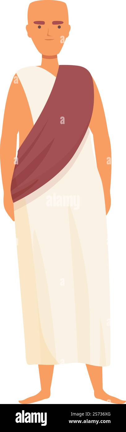 Vettore cartoni animati icona monaco indù. Prete buddista. Meditazione seduta. Vettore cartoni animati icona monaco indù. Prete buddista Illustrazione Vettoriale