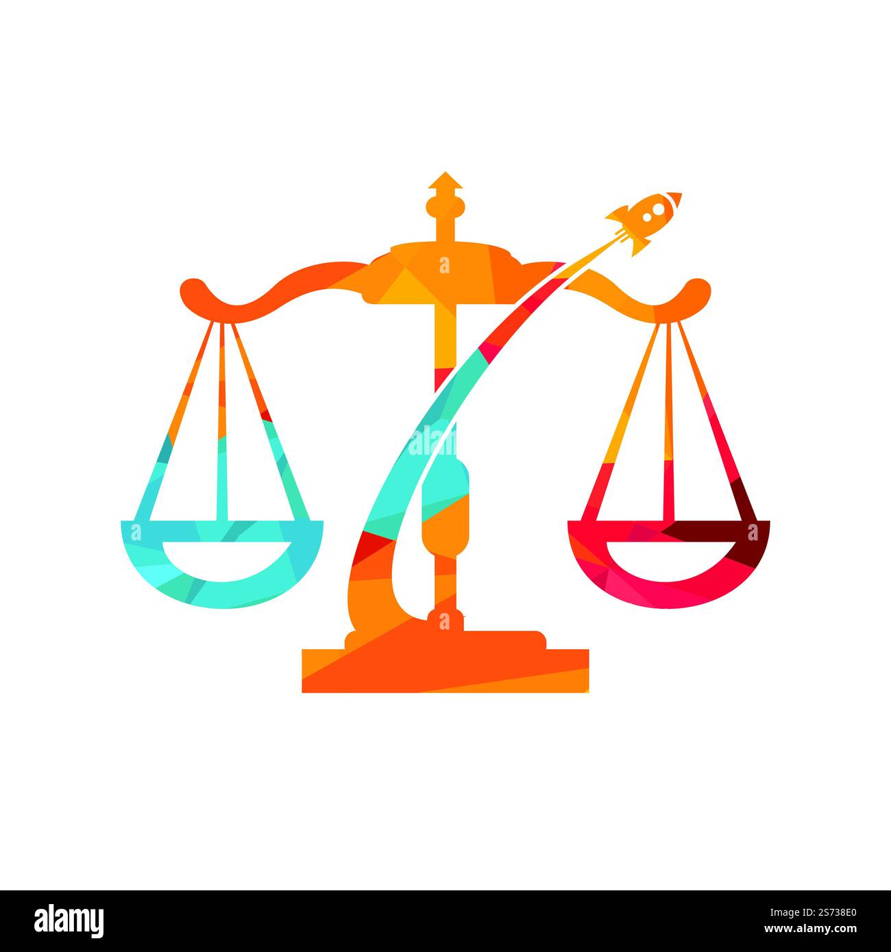 Disegno del logo vettoriale della legge del razzo. Modello unico di disegno del logotipo di volo e di legge. Illustrazione Vettoriale