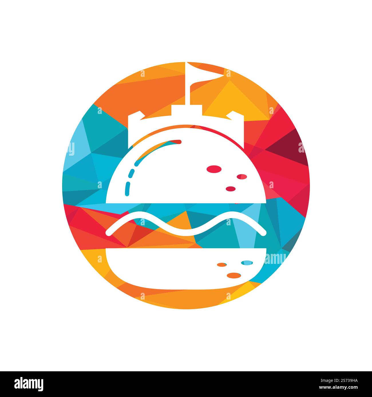 Burger castello vettore logo design. Logo Fort Burgher. Illustrazione Vettoriale