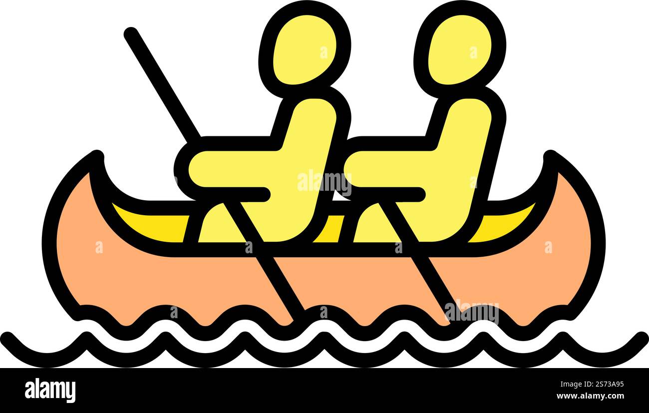 Raggruppa vettore contorno icona canoa. Lago d'acqua. Avventura in mare. Raggruppa vettore contorno icona canoa. Lago d'acqua Illustrazione Vettoriale