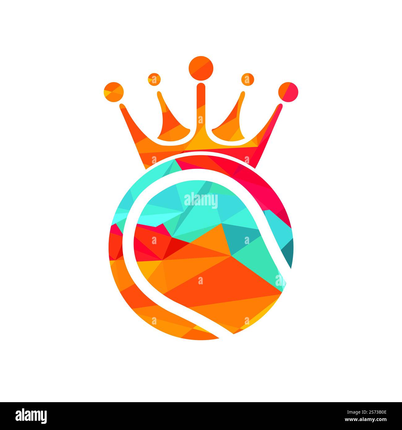 Tennis king design vettoriale logo. Palla da tennis e modello con icona a forma di corona. Illustrazione Vettoriale